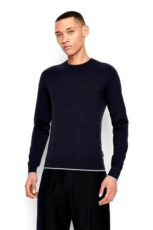 ARMANI EXCHANGE Armani Exchange ανδρικό πουλόβερ μονόχρωμο με κεντημένο logo - 8NZM6AZM1HZ Μπλε Σκούρο