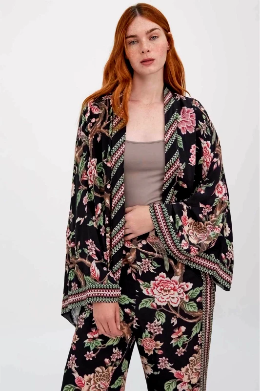 RAISHMA Raishma γυναικείο κιμονό με floral print "Hallie" - AW2399BK Μαύρο