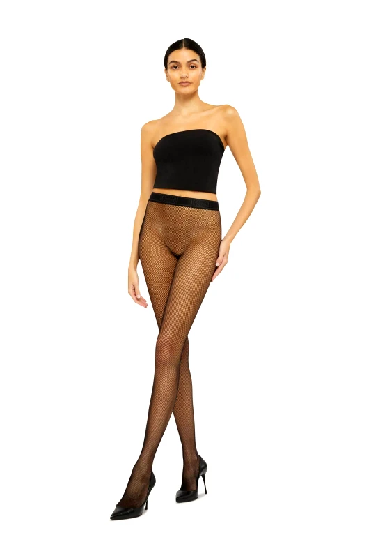 WOLFORD Wolford γυναικείο καλσόν fishnet με λογότυπο στην μέση - 19393 Μαύρο