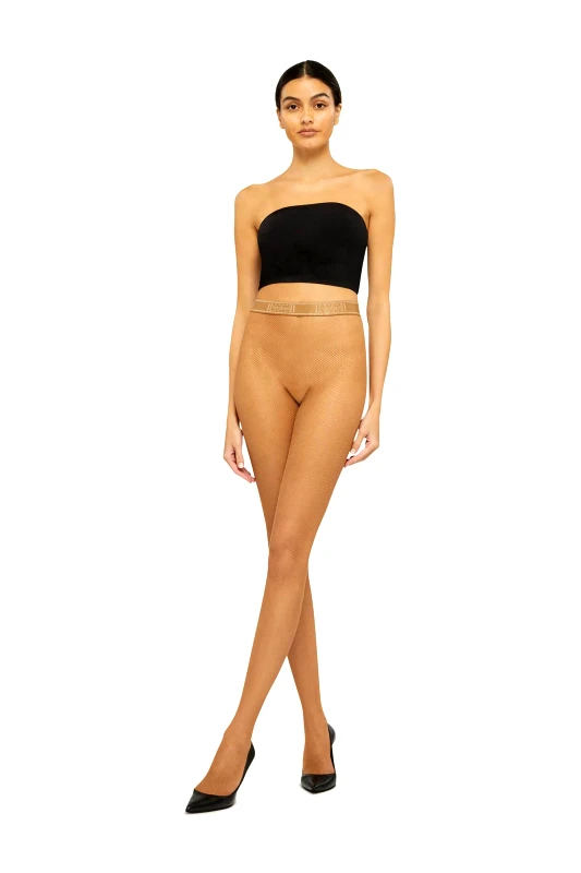 WOLFORD Wolford γυναικείο καλσόν fishnet με λογότυπο στην μέση - 19393 Nude