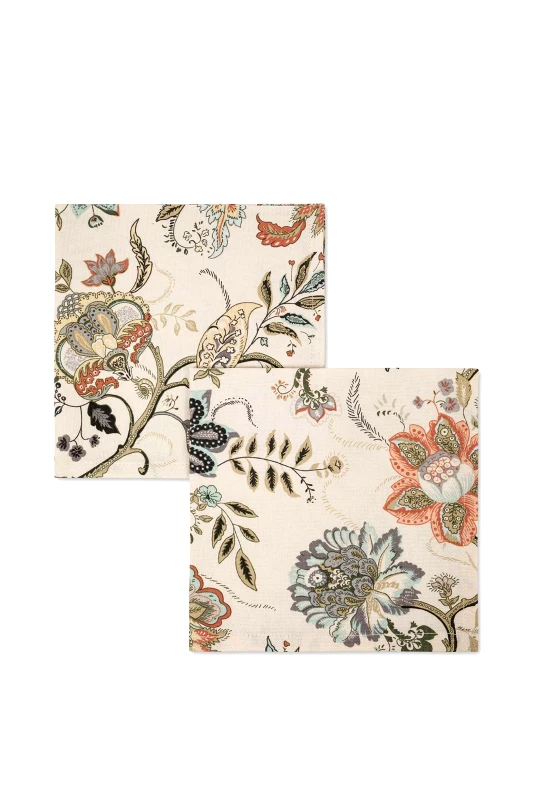 COINCASA Coincasa σετ βαμβακερές πετσέτες φαγητού με big flowers print 42 x 42 cm (2 τεμάχια) - 007372875 Εκρού