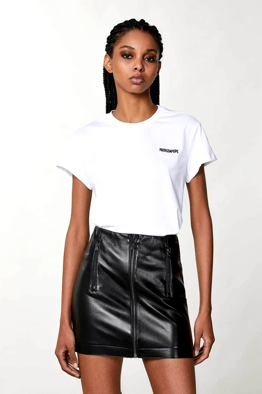 PATRIZIA PEPE Patrizia Pepe γυναικείο T-shirt με ανάγλυφο λογότυπο Regular Fit - 8M1543J111 Λευκό