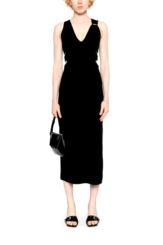 PATRIZIA PEPE Patrizia Pepe γυναικείο midi φόρεμα με ανοίγματα στο πλάι - 8A1372J129 Μαύρο