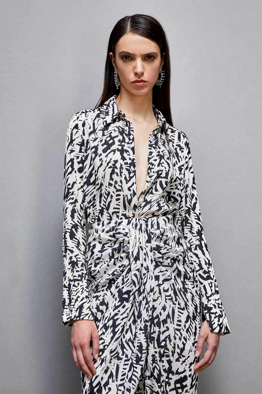 PATRIZIA PEPE Patrizia Pepe γυναικείο πουκάμισο με all-over print Slim Fit - 8C0703A463 Μαύρο