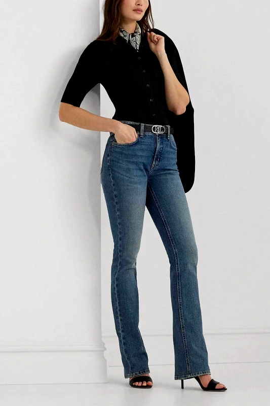 LAUREN RALPH LAUREN Lauren Ralph Lauren γυναικείο τζιν παντελόνι ψηλόμεσο πεντάτσεπο Flared Leg - 200940299001 Μπλε Σκούρο
