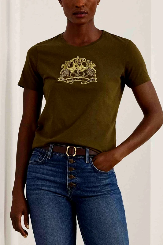 LAUREN RALPH LAUREN Lauren Ralph Lauren γυναικείο T-shirt με κέντημα Lion-Crest - 200951368001 Λαδί