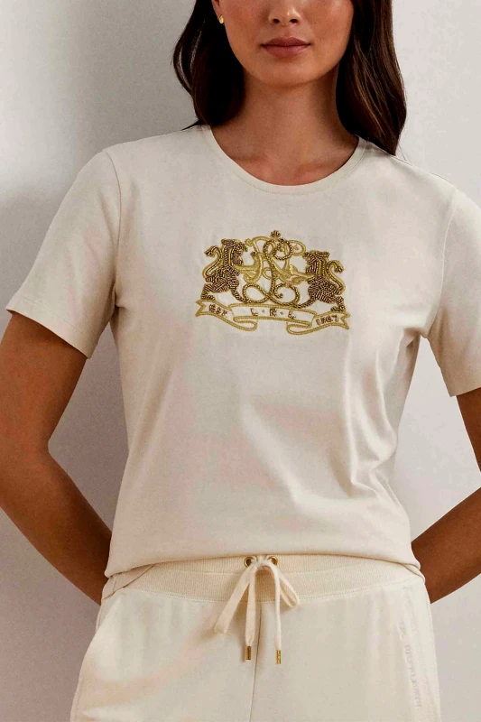 LAUREN RALPH LAUREN Lauren Ralph Lauren γυναικείο T-shirt με κέντημα Lion-Crest - 200951368002 Εκρού