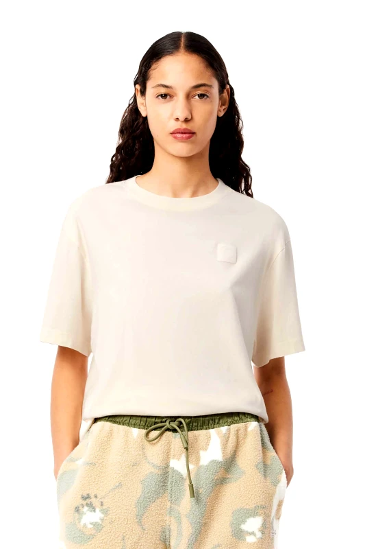 LACOSTE Lacoste γυναικείο T-shirt μονόχρωμο με patch στο στήθος Oversized Fit - TF4122-00 Εκρού