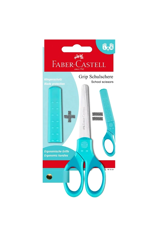 FABER-CASTELL Faber-Castell σχολικό ψαλίδι με προστατευτικό κάλυμμα και ζώνη μαλακής λαβής Γαλάζιο - 077181554