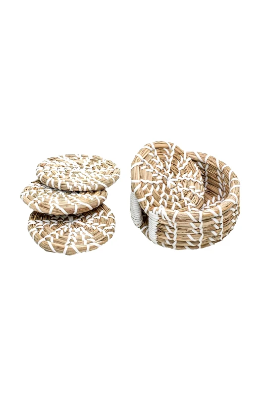 LADELLE Ladelle σετ πλεκτά σουβέρ με θήκη "Seagrass" 13 cm κρεμ (4 τεμάχια) - 63039