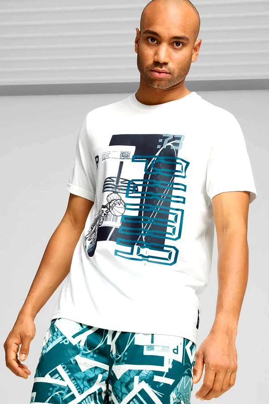PUMA Puma ανδρικό T-shirt με graphic print Classic Cut "Winning Shot" - 682311 Λευκό