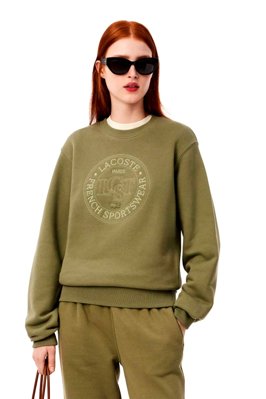 LACOSTE Lacoste γυναικεία μπλούζα φούτερ με κεντημένο lettering Relaxed Fit - SF2565-00 Λαδί