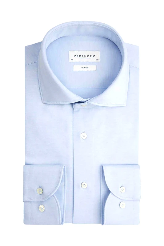 PROFUOMO Profuomo ανδρικό πουκάμισο μονόχρωμο Slim Fit "Single Jersey" - PP2H00005B Μπλε Ανοιχτό