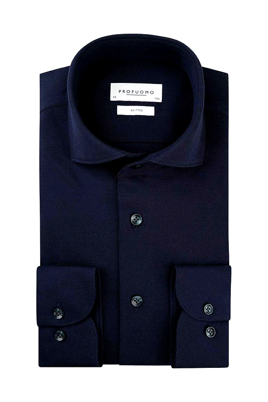 PROFUOMO Profuomo ανδρικό πουκάμισο μονόχρωμο Slim Fit "Knitted" - PP2HC10014 Σκούρο Μπλε
