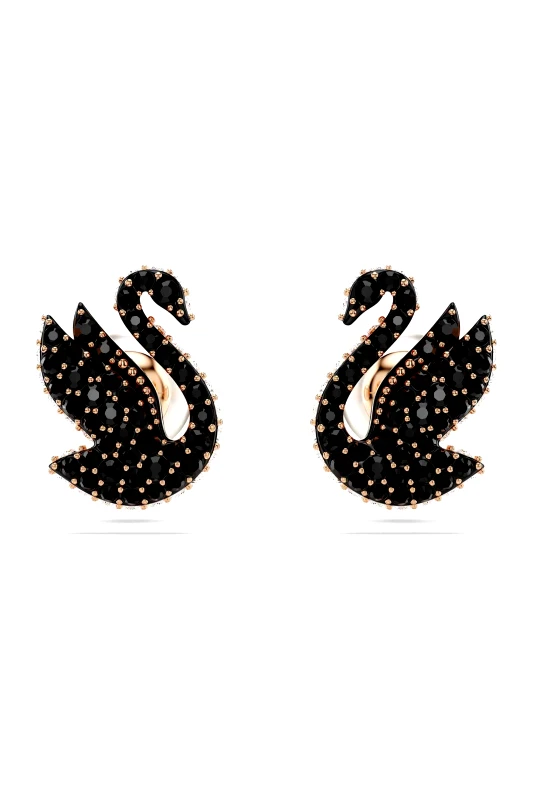 SWAROVSKI Swarovski γυναικεία σκουλαρίκια με καραφάκι κύκνος, μαύρα, επιμετάλλωση σε ροζ χρυσαφί τόνο "Swarovski Swan" - 5684608
