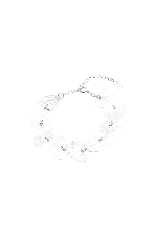 FOLLI FOLLIE Folli Follie γυναικείο ασημένιο βραχιόλι με μοτίφ καρδιές "Hearts' Symphony" - 1B23S067 Ασημί