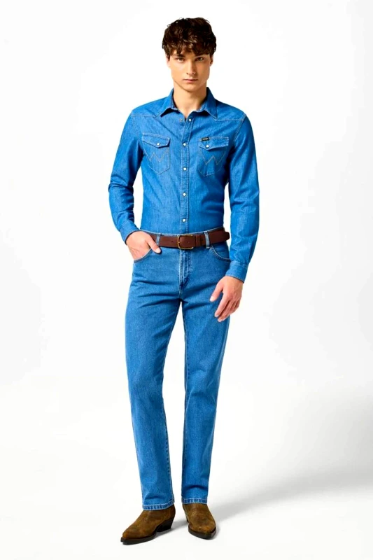 WRANGLER Wrangler® ανδρικό τζιν παντελόνι πεντάτσεπο με logo patch "Texas" Regular Fit - 112358204-** Denim Blue
