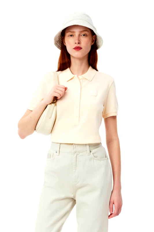LACOSTE Lacoste γυναικεία πόλο μπλούζα πικέ με patch στο στήθος Slim Fit - PF4123-00 Εκρού