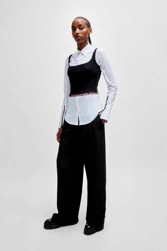 HUGO Hugo Boss γυναικείο παντελόνι μονόχρωμο με τσέπες και κουμπιά "Ηale" - 50525717 Ανθρακί