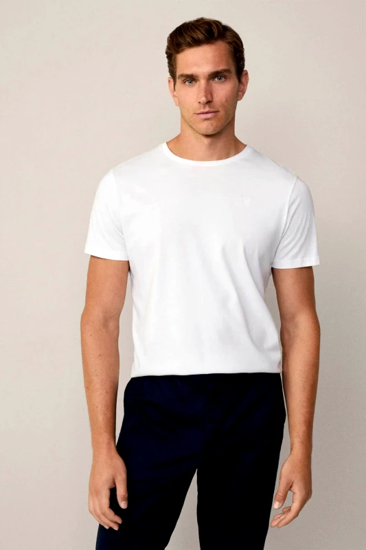 HACKETT Hackett ανδρικό T-shirt μονόχρωμο με ton-sur-ton λογότυπο Classic Fit - HM500775 Λευκό