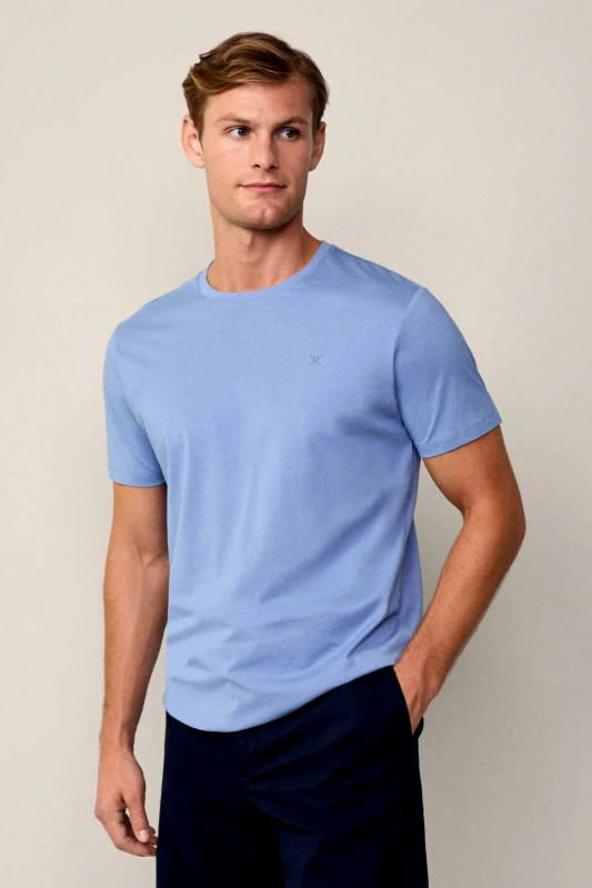 HACKETT Hackett ανδρικό T-shirt μονόχρωμο με ton-sur-ton λογότυπο Classic Fit - HM500775 Μπλε Ανοιχτό