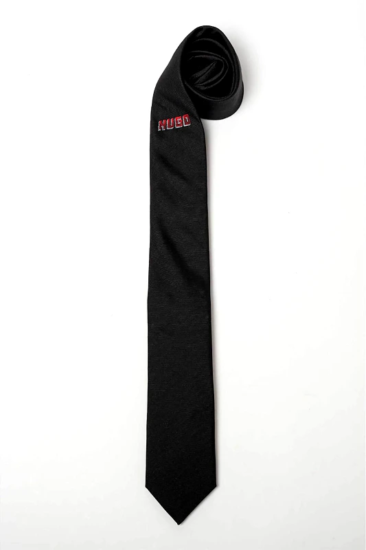 HUGO Hugo Boss ανδρική μεταξωτή γραβάτα μονόχρωμη με logo print - 50522110 Μαύρο