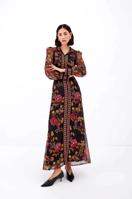 RAISHMA Raishma γυναικείο φόρεμα maxi με floral print "Aspen" - SS22RS18-BLK Μαύρο