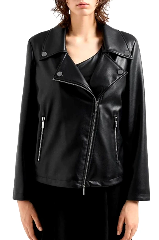 ARMANI EXCHANGE Armani Exchange γυναικείο μπουφάν biker με logo patch Regular Fit - XW000004AF10203 Μαύρο