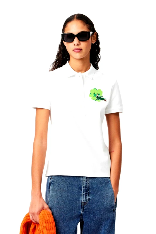LACOSTE Lacoste γυναικεία κοντομάνικη πόλο μπλούζα πικέ με flower motif Slim Fit - PF2683-00 Λευκό