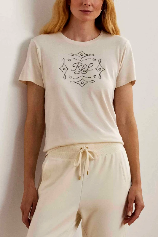 LAUREN RALPH LAUREN Lauren Ralph Lauren γυναικείο T-shirt με graphic logo από τρουκς Relaxed Fit - 200940495002 Κρέμ