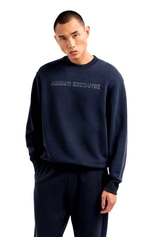 ARMANI EXCHANGE Armani Exchange ανδρική μπλούζα φούτερ με λογότυπο - 6DZMBAZJADZ Μπλε Σκούρο