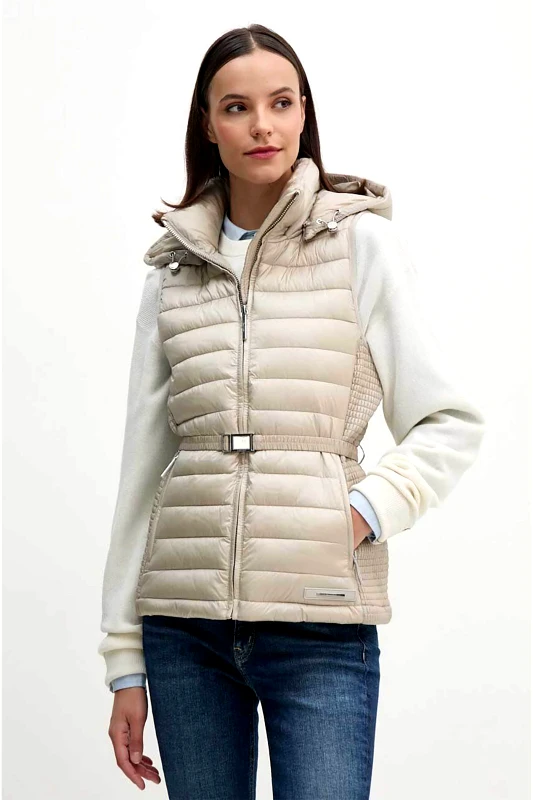 CALVIN KLEIN Calvin Klein γυναικείο αμάνικο μπουφάν με καπιτονέ σχέδιο και κουκούλα Regular Fit - K20K207107 Μπεζ