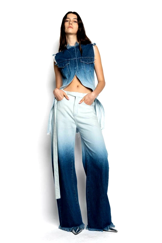 MARQUES' ALMEIDA Marques' Almeida γυναικείο denim γιλέκο με ξέφτια - PRE24TP0579DNMOMB Denim Blue