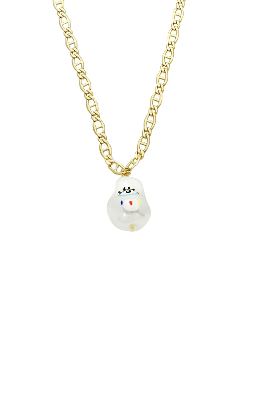 FOLLI FOLLIE Folli Follie γυναικείο κοντό επίχρυσο κολιέ αλυσίδα με λευκή πέτρα "Graffiti Hue" - 3N23D034YWM Χρυσό