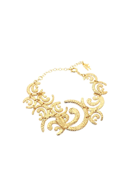 FOLLI FOLLIE Folli Follie γυναικείο επίχρυσο βραχιόλι αλυσίδα με σχέδιο κυματιστά μοτίφ "Wavy Flair" - 1B24S079Y Χρυσό