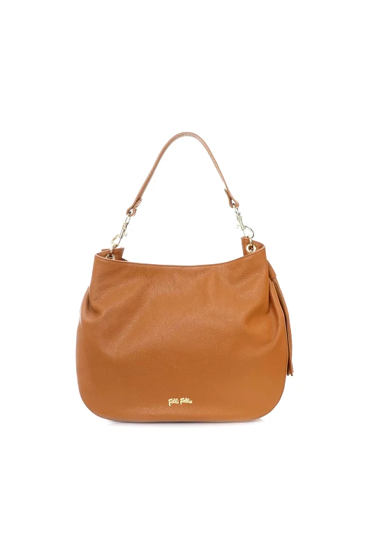 FOLLI FOLLIE Folli Follie γυναικεία μεγάλη καφέ δερμάτινη τσάντα ώμου "Metropolitan Fab" - SB24L008GB Καφέ