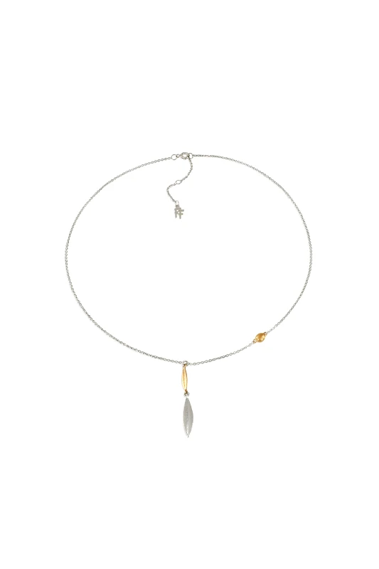 FOLLI FOLLIE Folli Follie γυναικείο δίχρωμο κολιέ με μοτίφ φύλλα και ελιά Anima Olea - 1N22S047Y Ασημί