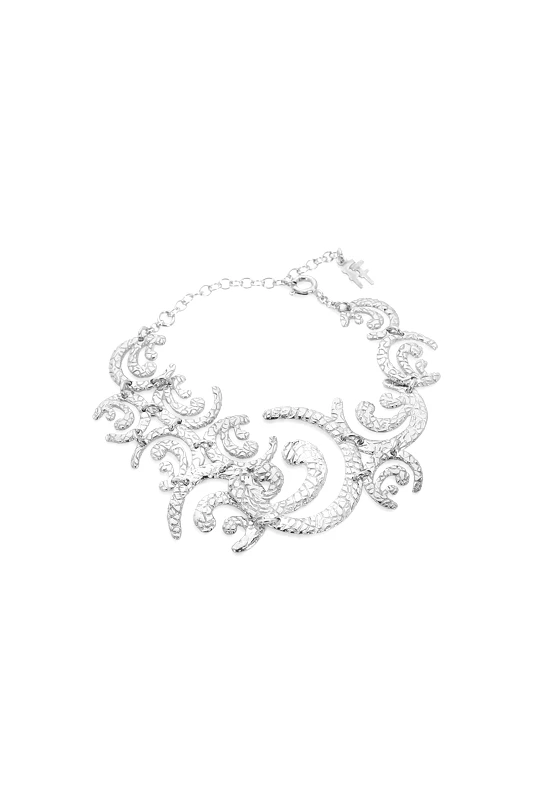 FOLLI FOLLIE Folli Follie γυναικείο ασημένιο βραχιόλι αλυσίδα με σχέδιο κυματιστά μοτίφ "Wavy Flair" - 1B24S079 Ασημί