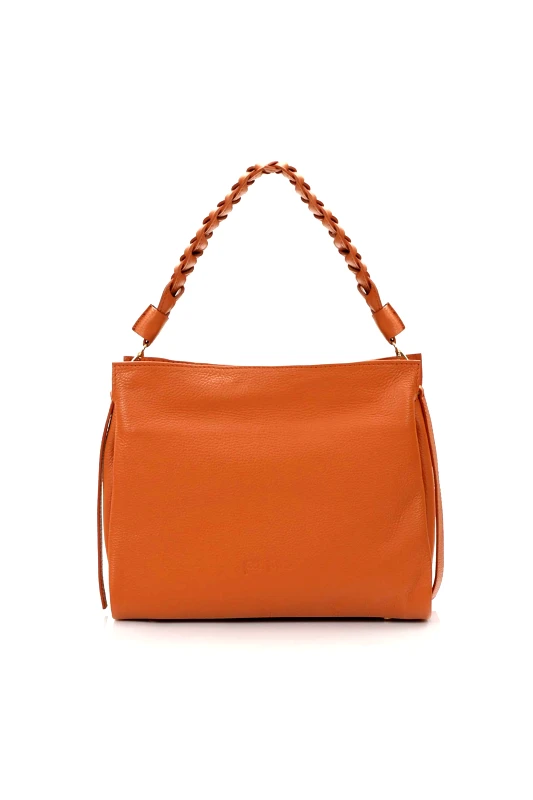 FOLLI FOLLIE Folli Follie γυναικεία μεσαία καφέ δερμάτινη τσάντα ώμου "Metropolitan Fab" - SB24L007GC Καφέ