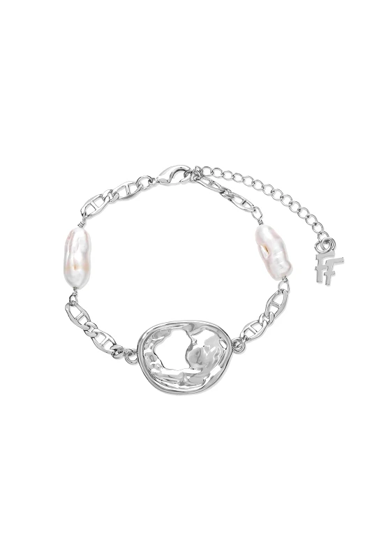 FOLLI FOLLIE Folli Follie γυναικείο ασημί βραχιόλι αλυσίδα ακανόνιστο μοτίφ "Fluid Contour" - 2B24D021W Ασημί