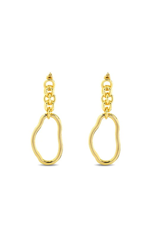 FOLLI FOLLIE Folli Follie γυναικεία επίχρυσα κρεμαστά σκουλαρίκια με ακανόνιστο κρίκο "The Chain Addiction" - 1E22D060Y Χρυσό