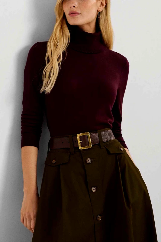 LAUREN RALPH LAUREN Lauren Ralph Lauren γυναικεία πλεκτή μπλούζα ζιβάγκο Slim Fit - 200940470007 Μπορντό