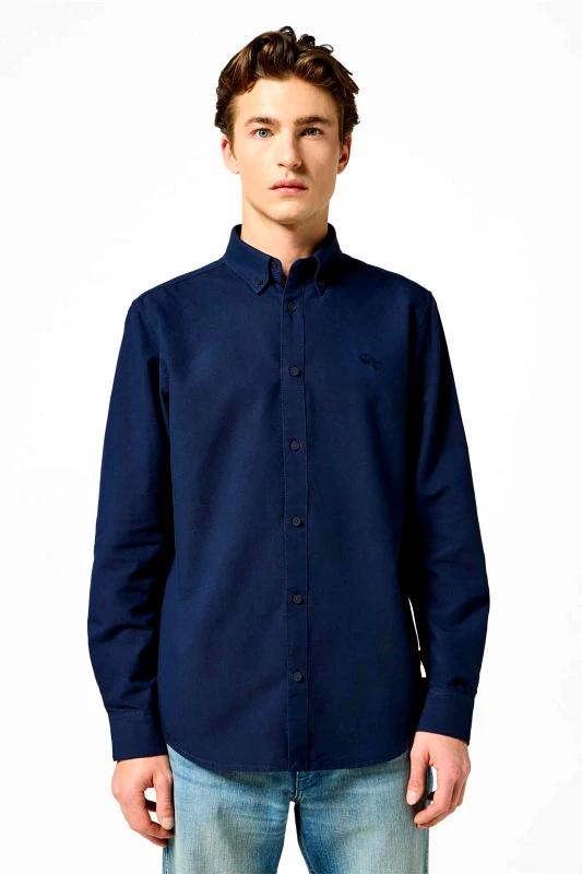 WRANGLER Wrangler® ανδρικό πουκάμισο oxford button down με κεντημένο logo Regular Fit - 112357241 Μπλε Σκούρο
