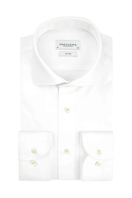 PROFUOMO Profuomo ανδρικό πουκάμισο μονόχρωμο Slim Fit "Single Jersey Knitted" - PP2H00005A Λευκό