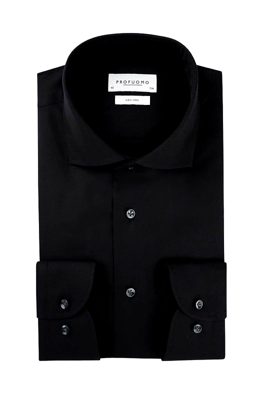 PROFUOMO Profuomo ανδρικό πουκάμισο μονόχρωμο Slim Fit "Twill" - PP0H0A003 Μαύρο