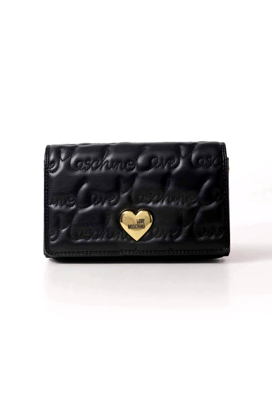 LOVE MOSCHINO Love Moschino γυναικεία τσάντα ώμου με ανάγλυφο lettering και μεταλική λεπτομέρεια σε σχήμα καρδίας με λογότυπο - JC4128PP1LLJ0 Μαύρο