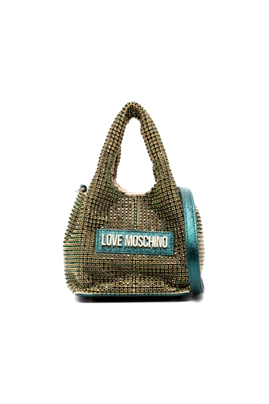 LOVE MOSCHINO Love Moschino γυναικείο mini bag με διακοσμητικές πέτρες και ανάγλυφο μεταλλικό logo - JC4044PP1LLP1 Πράσινο