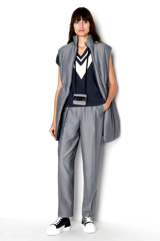 ARMANI EXCHANGE Armani Exchange γυναικείο παντελόνι με all-over checked pattern και πιέτες μπροστά - 6RYP22YN6MZ Γκρι