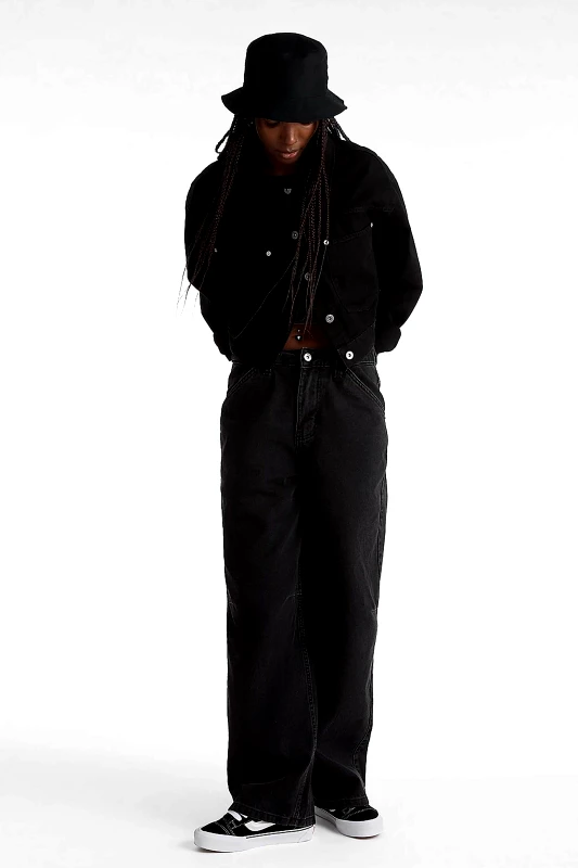 VANS Vans γυναικείο τζιν παντελόνι με logo patch Wide Leg - VN000FVHBLK1 Μαύρο