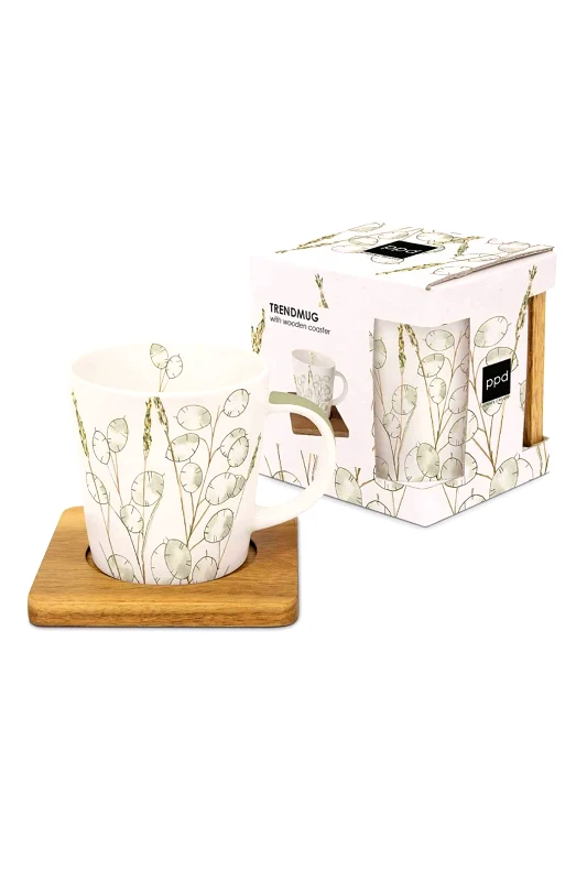 PAPERPRODUCTS DESIGN Paperproducts Design πορσελάνινη κούπα με σχέδιο και βάση accacia wood "Celerina Nature" 350 ml - 161202380